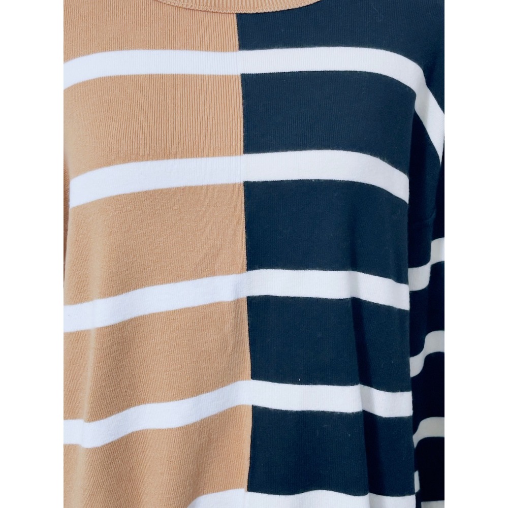 Colorblock Striped Crewneck Sweater S Black Camel Preppy Nautical Oversize - Picture 4 of 9